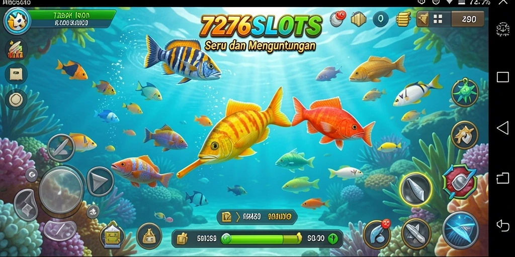 Gameplay mendebarkan dari 7276SLOTS dengan ikan berwarna-warni.