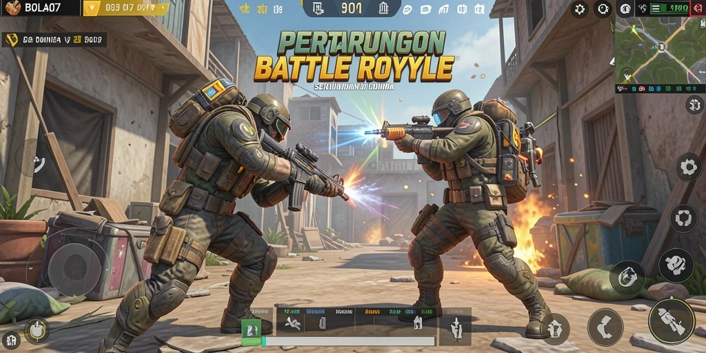 Tampilan seru gameplay dalam <strong>BOLA07</strong> saat pertempuran Battle Royale.