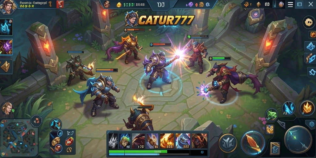 Tampilan gameplay MOBA yang penuh aksi dan strategi.