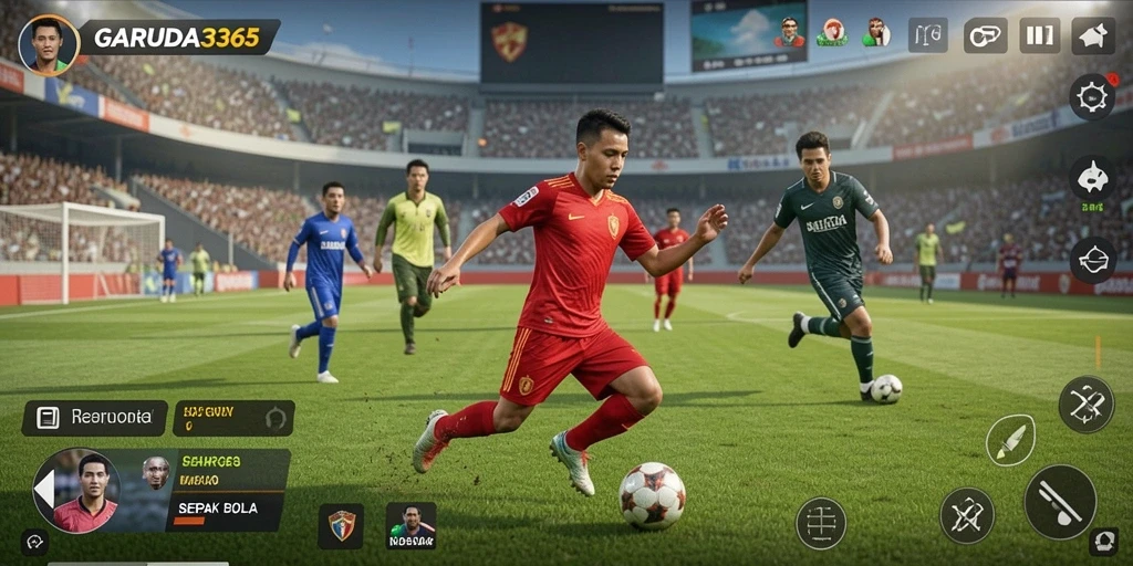 Screenshot GARUDA365 menampilkan aksi seru dalam permainan sepak bola.