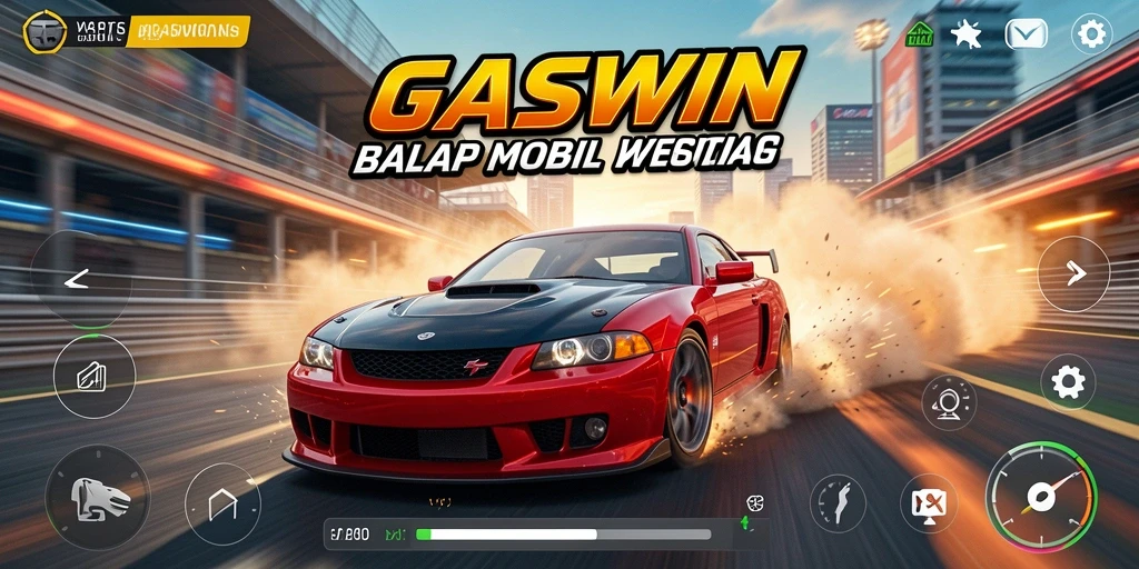 Tampilan gameplay balapan mobil GASWIN yang seru dan mendebarkan.