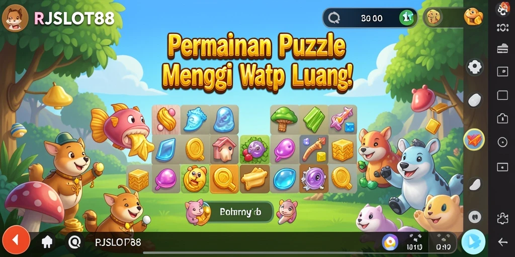 Screenshot gameplay utama RJSLOT88 yang menampilkan tantangan puzzle seru.